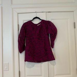 Lela Rose pink and black blouse with back button detail